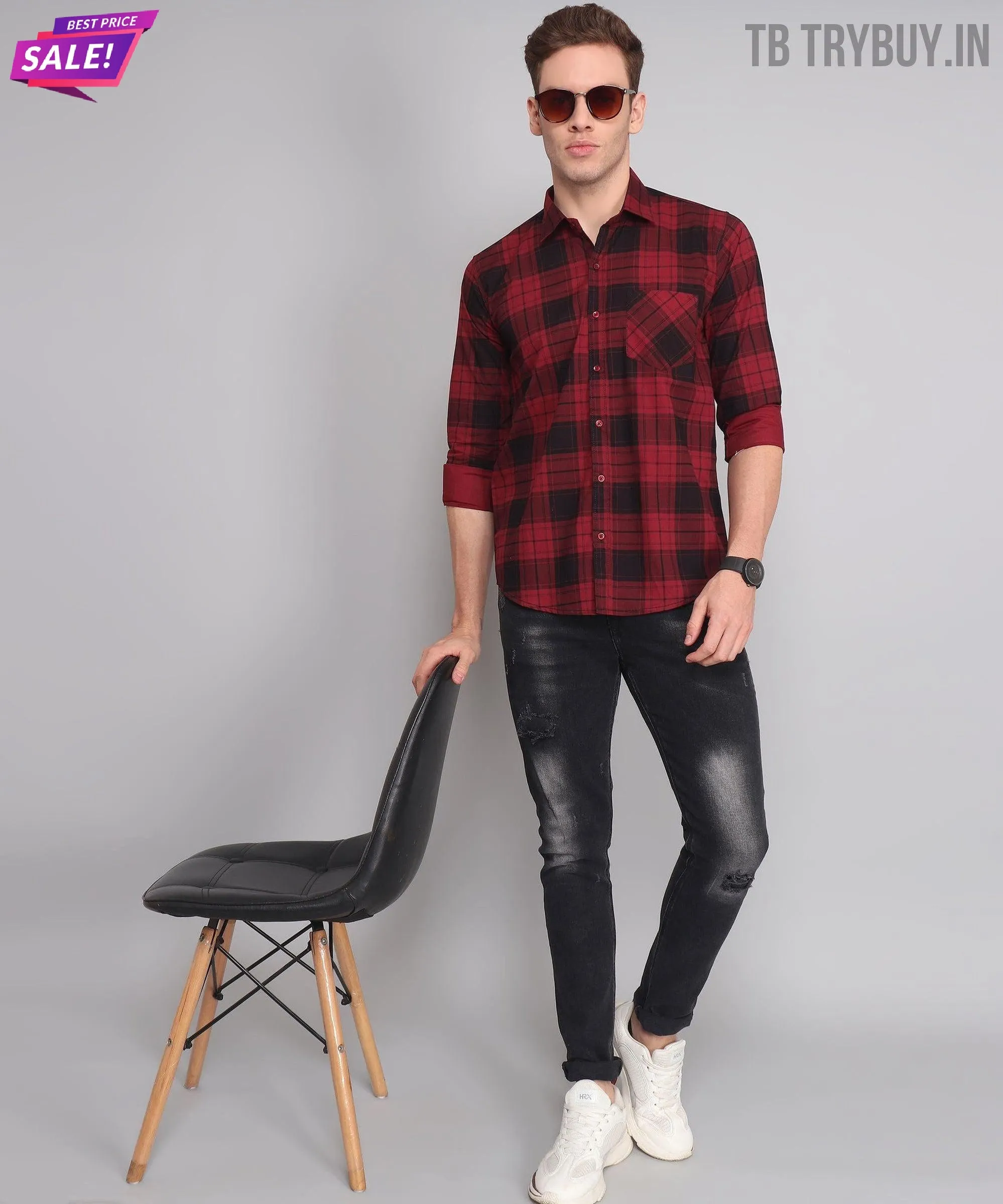 Black Red Checks Men's Shirt