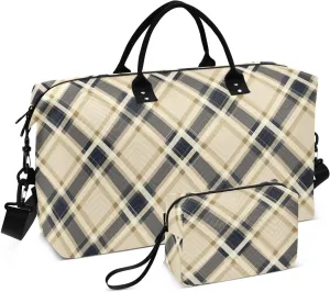 Black Yellow Plaid Travel Duffle Bag Duffel Bags Large Weekender Bag Carry On Duffel Bag Gym Bag with Toiletry Bag Garment Duffle Bags for Airplanes Women Men Yoga Sports Trip Adults