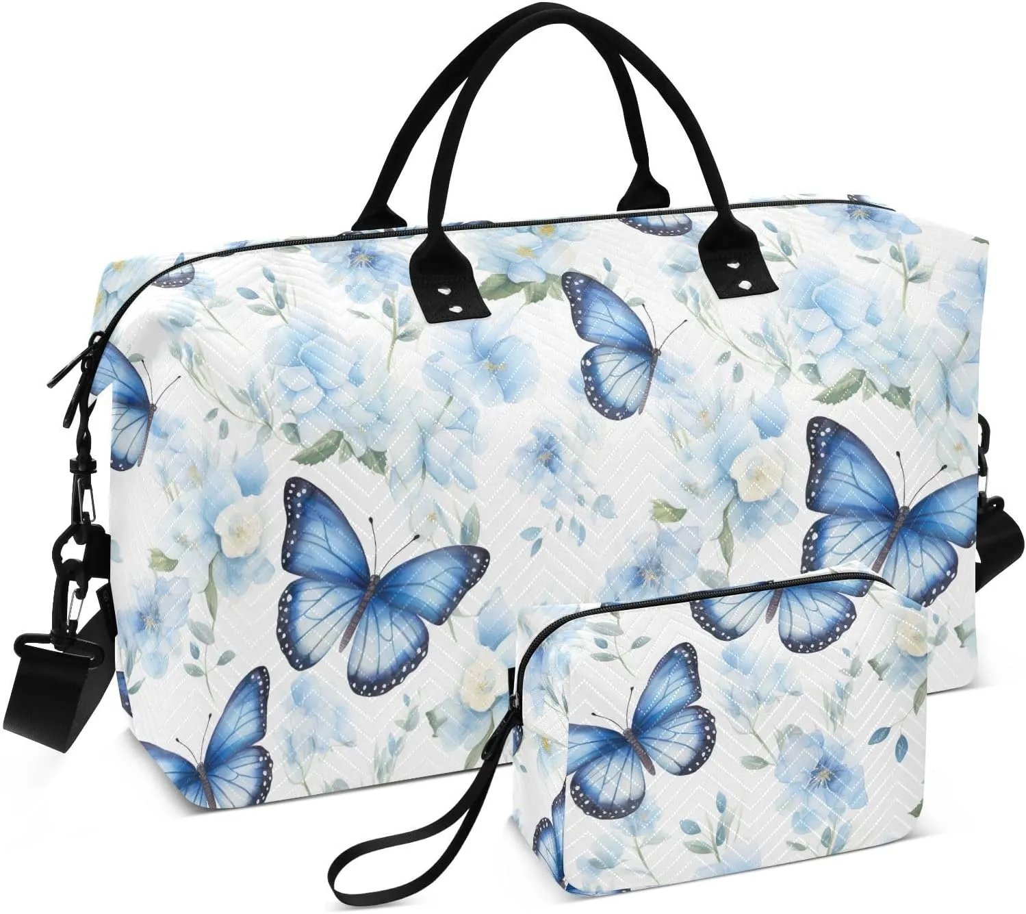 Blue Butterflies Flowers Travel Duffle Bag Duffel Bags Large Weekender Bag Carry On Duffel Bag Gym Bag with Toiletry Bag Garment Duffle Bags for Airplanes Women Men Yoga Sports Ttrip Adults