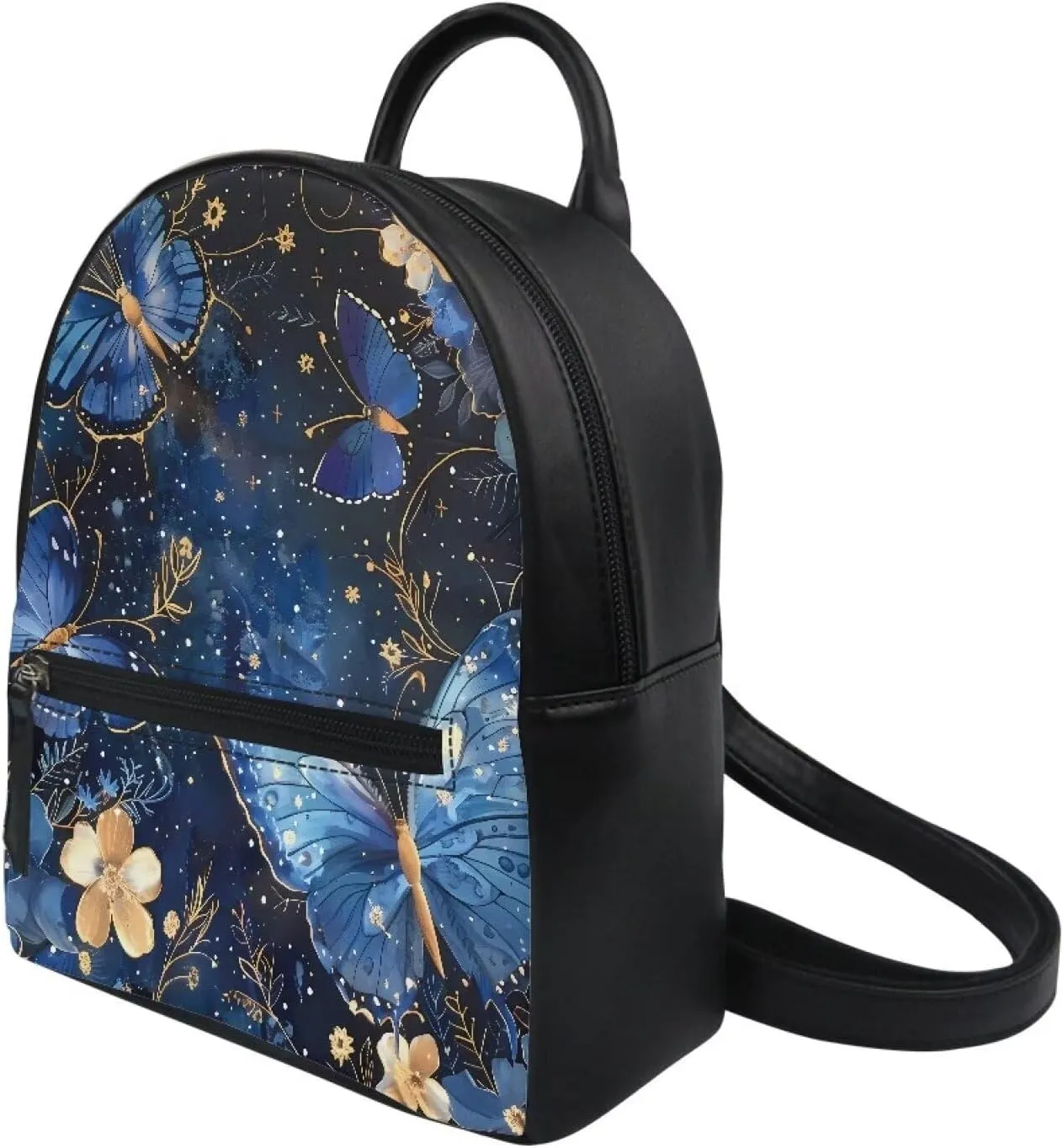 Blue Butterfly Backpack with Zipper and Adjustable Straps Mini Purse Shoulder Bags Casual Handbag Daypack Lightweight Tote Satchel Bags for Travel Beach