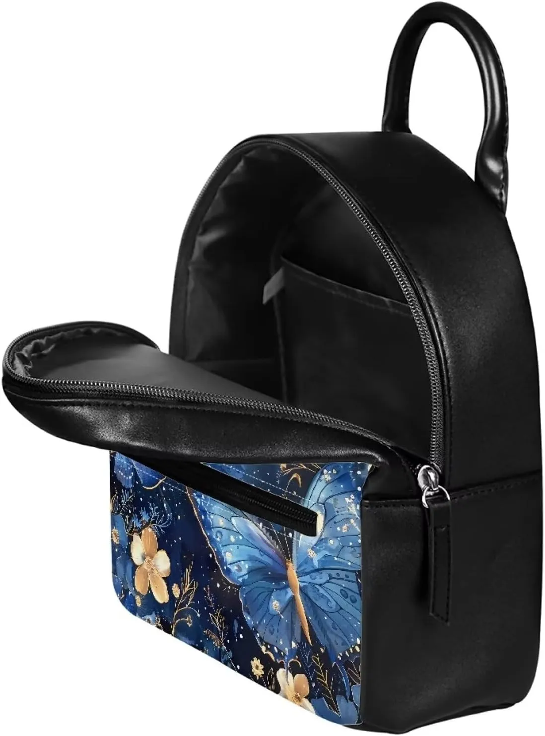 Blue Butterfly Backpack with Zipper and Adjustable Straps Mini Purse Shoulder Bags Casual Handbag Daypack Lightweight Tote Satchel Bags for Travel Beach