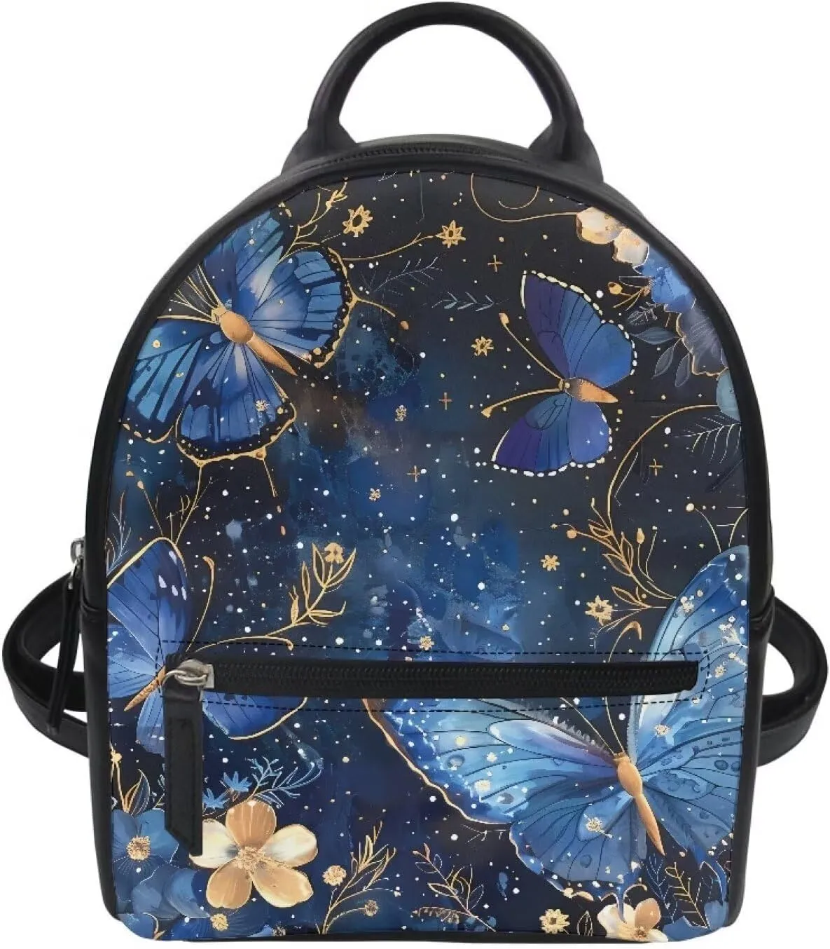 Blue Butterfly Backpack with Zipper and Adjustable Straps Mini Purse Shoulder Bags Casual Handbag Daypack Lightweight Tote Satchel Bags for Travel Beach