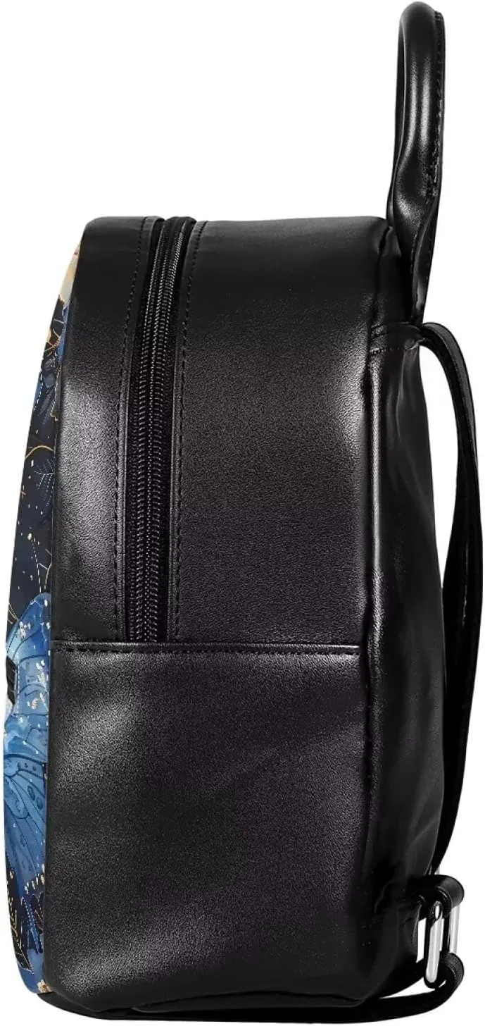 Blue Butterfly Backpack with Zipper and Adjustable Straps Mini Purse Shoulder Bags Casual Handbag Daypack Lightweight Tote Satchel Bags for Travel Beach