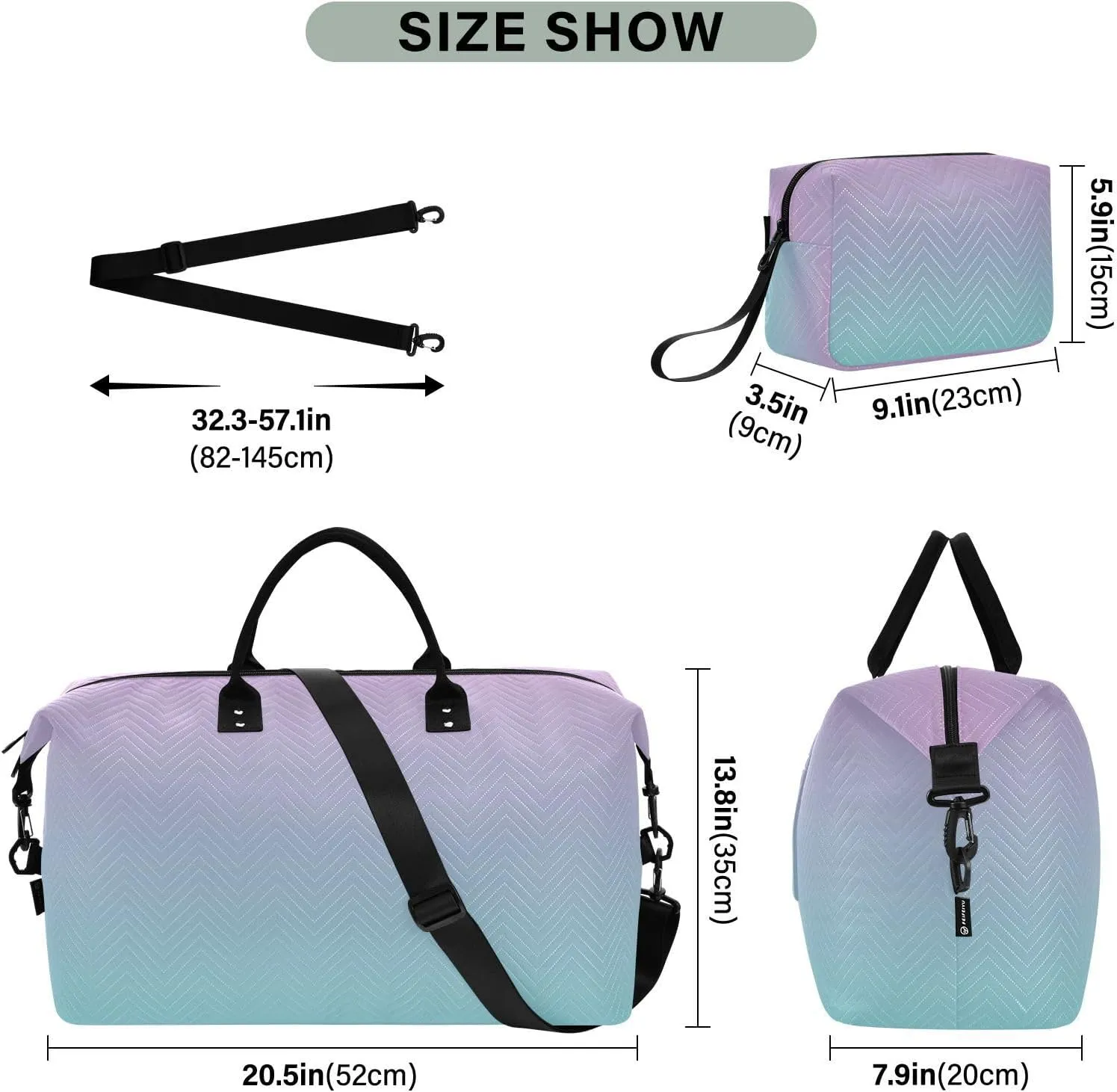 Blue Gradient Travel Duffle Bag Duffel Bags Large Weekender Bag Carry On Duffel Bag Gym Bag with Toiletry Bag Garment Duffle Bags for Airplanes Women Men Yoga Sports Trip Adults