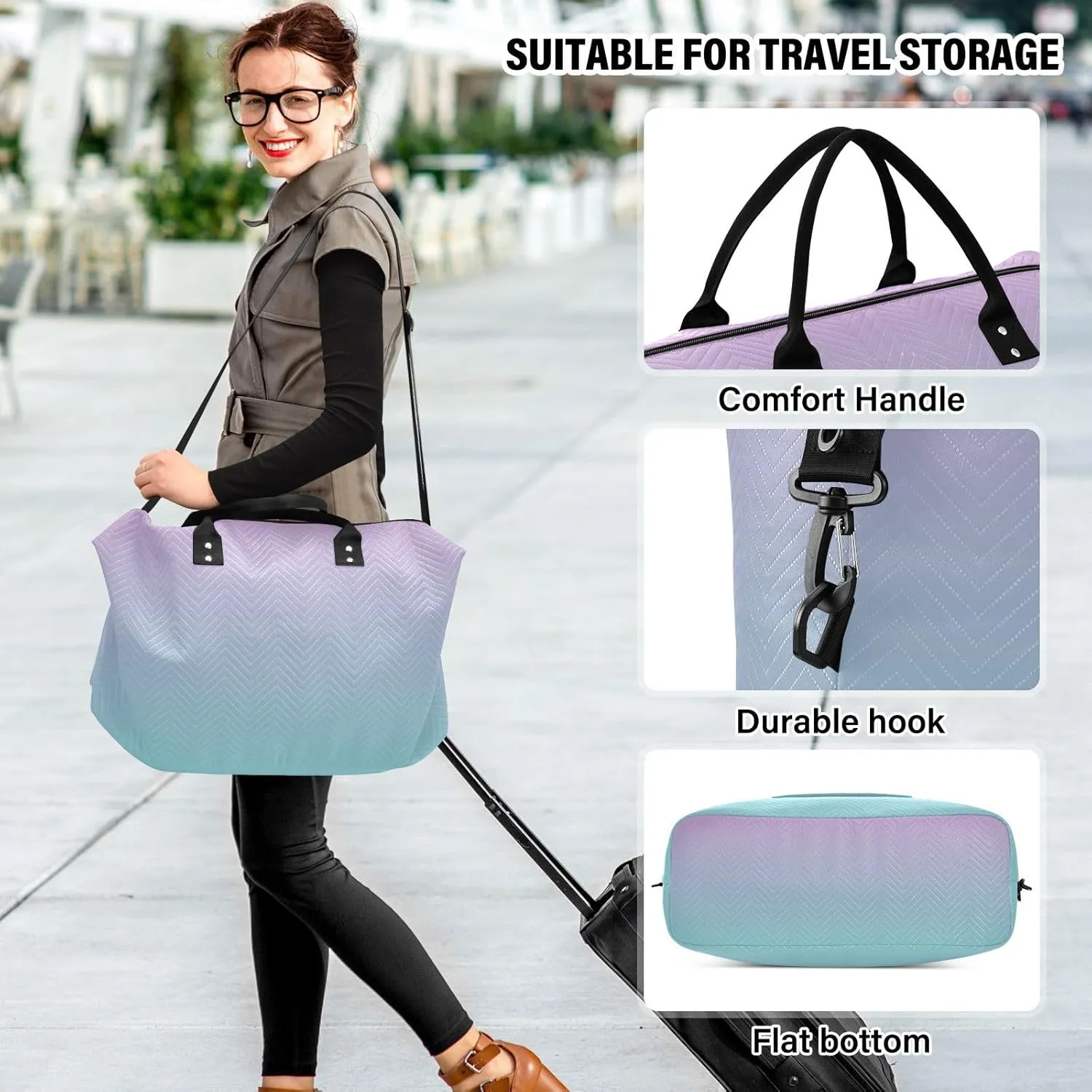 Blue Gradient Travel Duffle Bag Duffel Bags Large Weekender Bag Carry On Duffel Bag Gym Bag with Toiletry Bag Garment Duffle Bags for Airplanes Women Men Yoga Sports Trip Adults