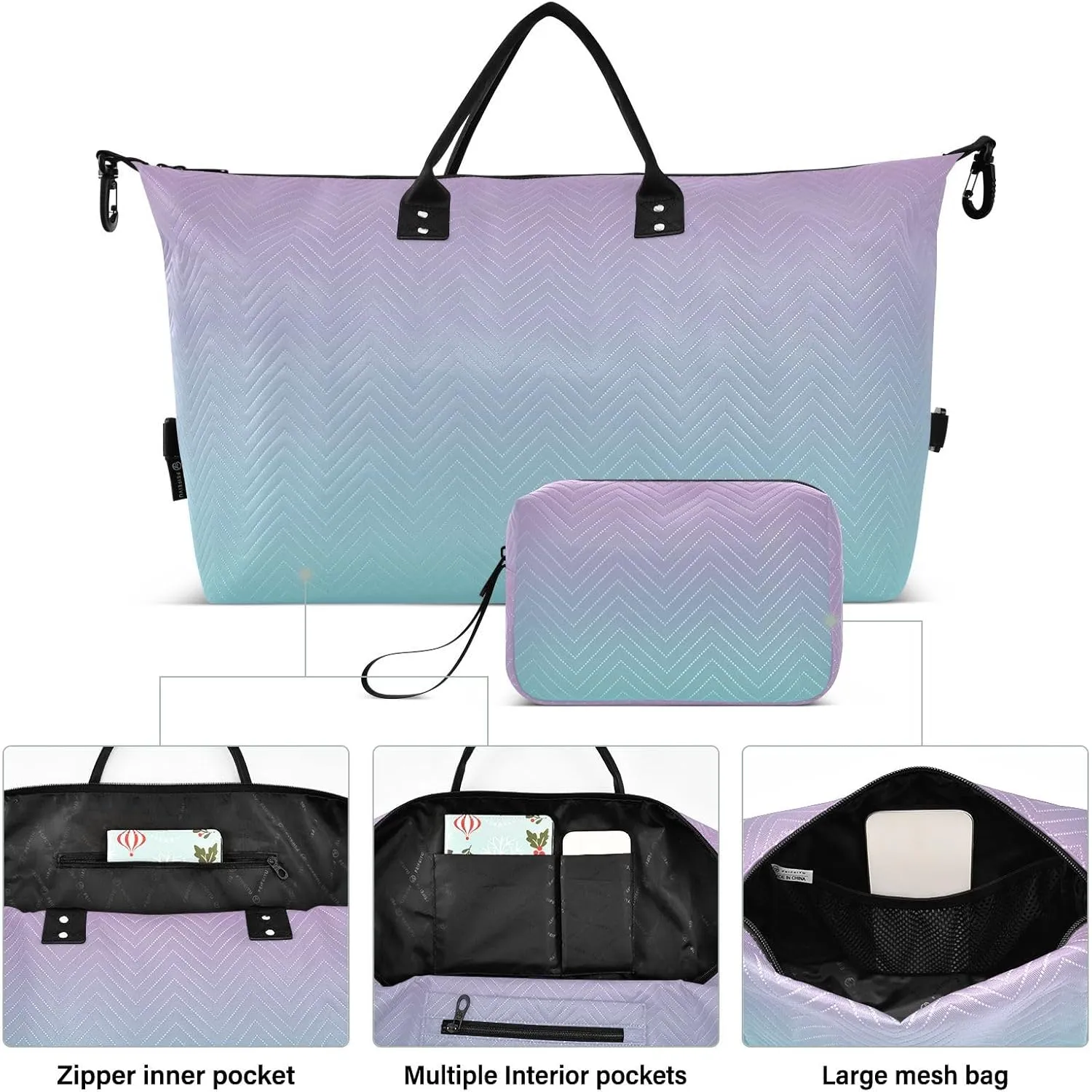 Blue Gradient Travel Duffle Bag Duffel Bags Large Weekender Bag Carry On Duffel Bag Gym Bag with Toiletry Bag Garment Duffle Bags for Airplanes Women Men Yoga Sports Trip Adults