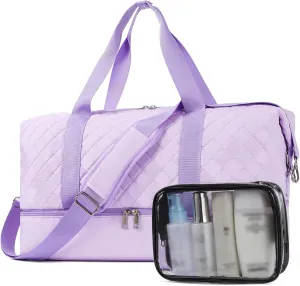 BOSTANTEN Large Travel Duffle Bag with Shoe Compartment and Trolley Sleeve, Waterproof Weekender Bags for Women, Purple