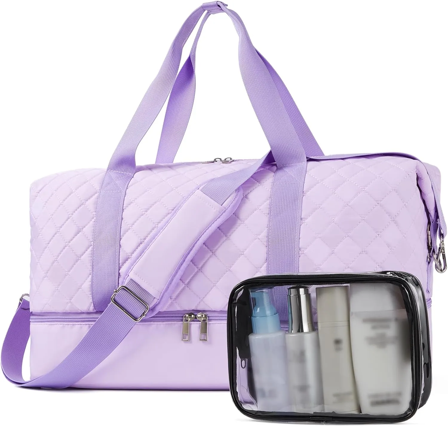 BOSTANTEN Large Travel Duffle Bag with Shoe Compartment and Trolley Sleeve, Waterproof Weekender Bags for Women, Purple
