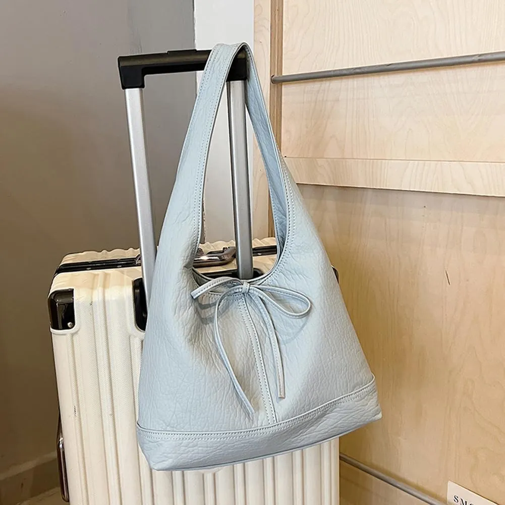 Bow Slouchy Tote Bags for Women Work Bags Cute Slouchy Bag Soft Leather Hobo Handbag Office Tote Handbag