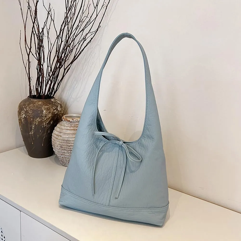 Bow Slouchy Tote Bags for Women Work Bags Cute Slouchy Bag Soft Leather Hobo Handbag Office Tote Handbag