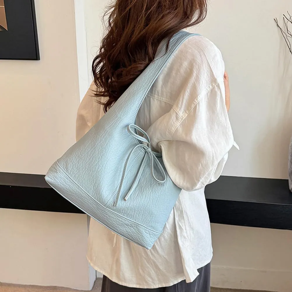 Bow Slouchy Tote Bags for Women Work Bags Cute Slouchy Bag Soft Leather Hobo Handbag Office Tote Handbag