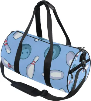 Bowling Balls and Pins Blue Gym Duffle Bag for Women Men Sports Fitness Bag Workout Travel Gymnastics Dance Ballet