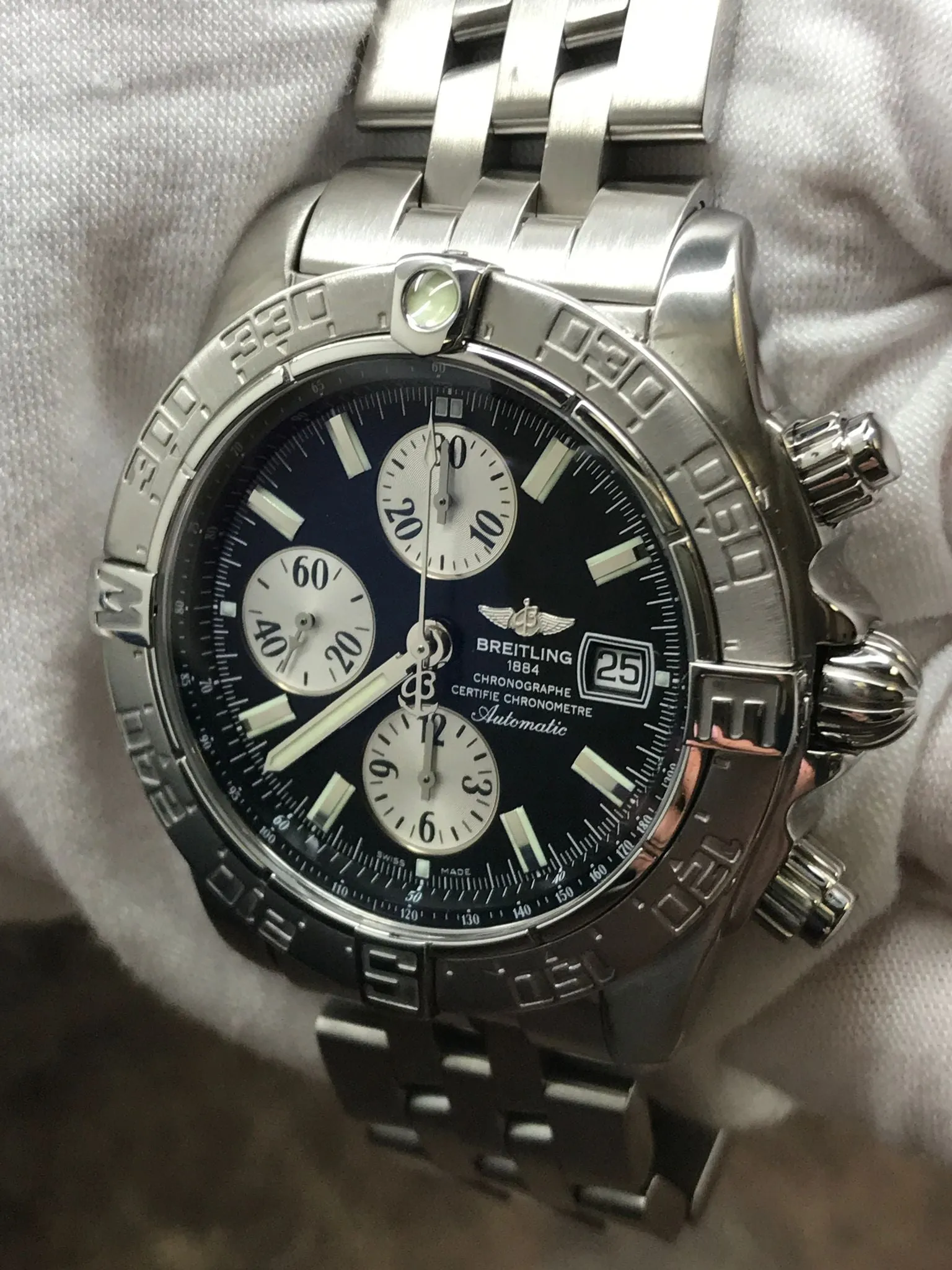 Breitling Galactic 44mm Chronograph A13364 Black Panda Dial Automatic Men's Watch