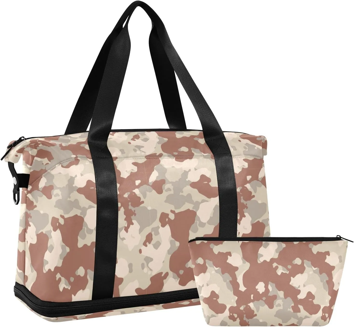 Brown Camouflage Traveling Bags Luggage Expandable Mens Gym Bag, Mens Duffle Bag Weekender Bag with Dry and Wet Separation