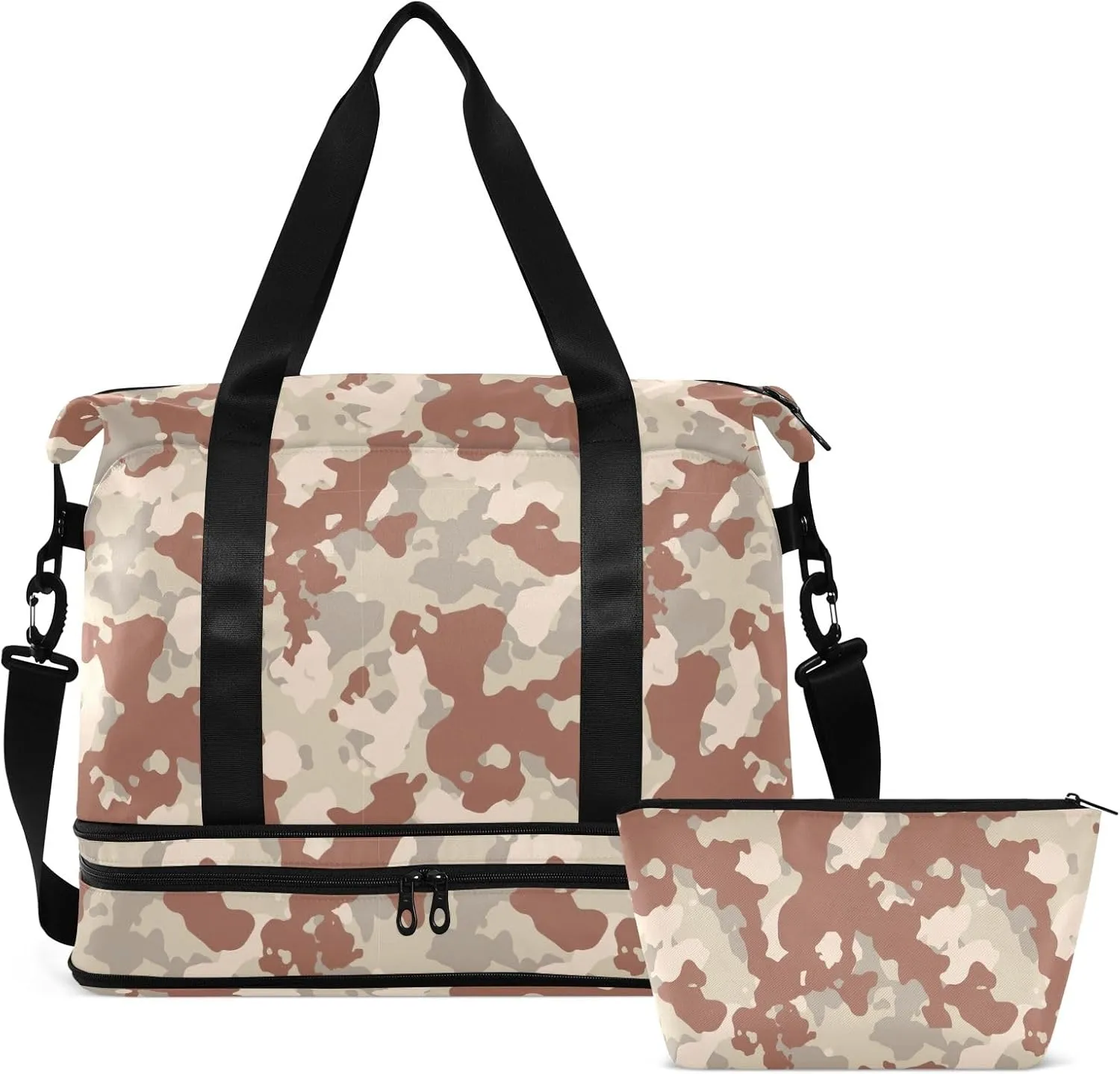 Brown Camouflage Traveling Bags Luggage Expandable Mens Gym Bag, Mens Duffle Bag Weekender Bag with Dry and Wet Separation