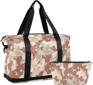 Brown Camouflage Traveling Bags Luggage Expandable Mens Gym Bag, Mens Duffle Bag Weekender Bag with Dry and Wet Separation