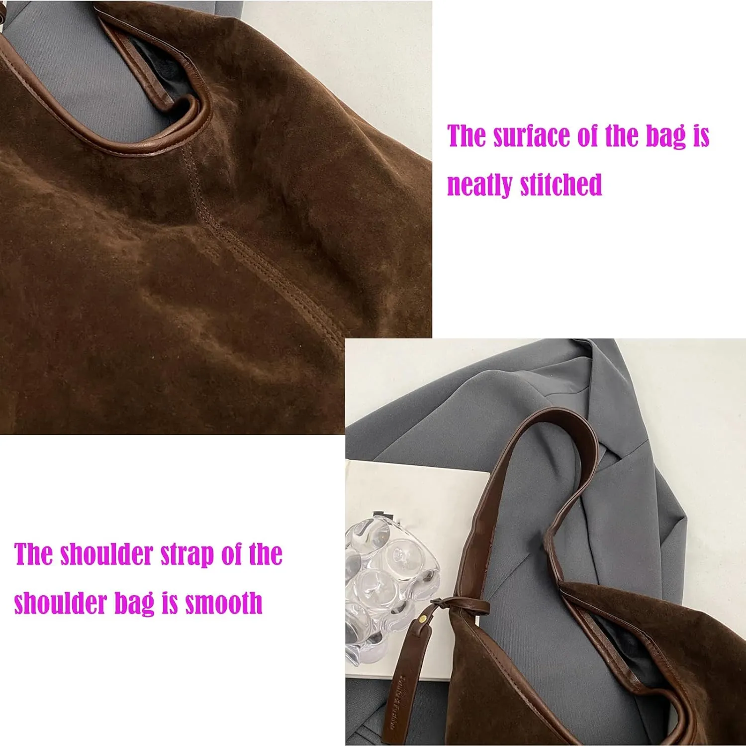 Brown Purses for Women Suede Tote Bag Hobo Bag Suede Fall Purses Shoulder Bag Handbags Brown Cross Body Bag