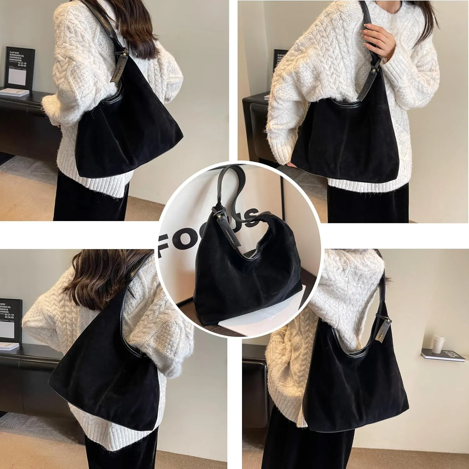 Brown Purses for Women Suede Tote Bag Hobo Bag Suede Fall Purses Shoulder Bag Handbags Brown Cross Body Bag