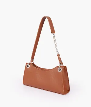 Brown weaved elongated chain handle purse