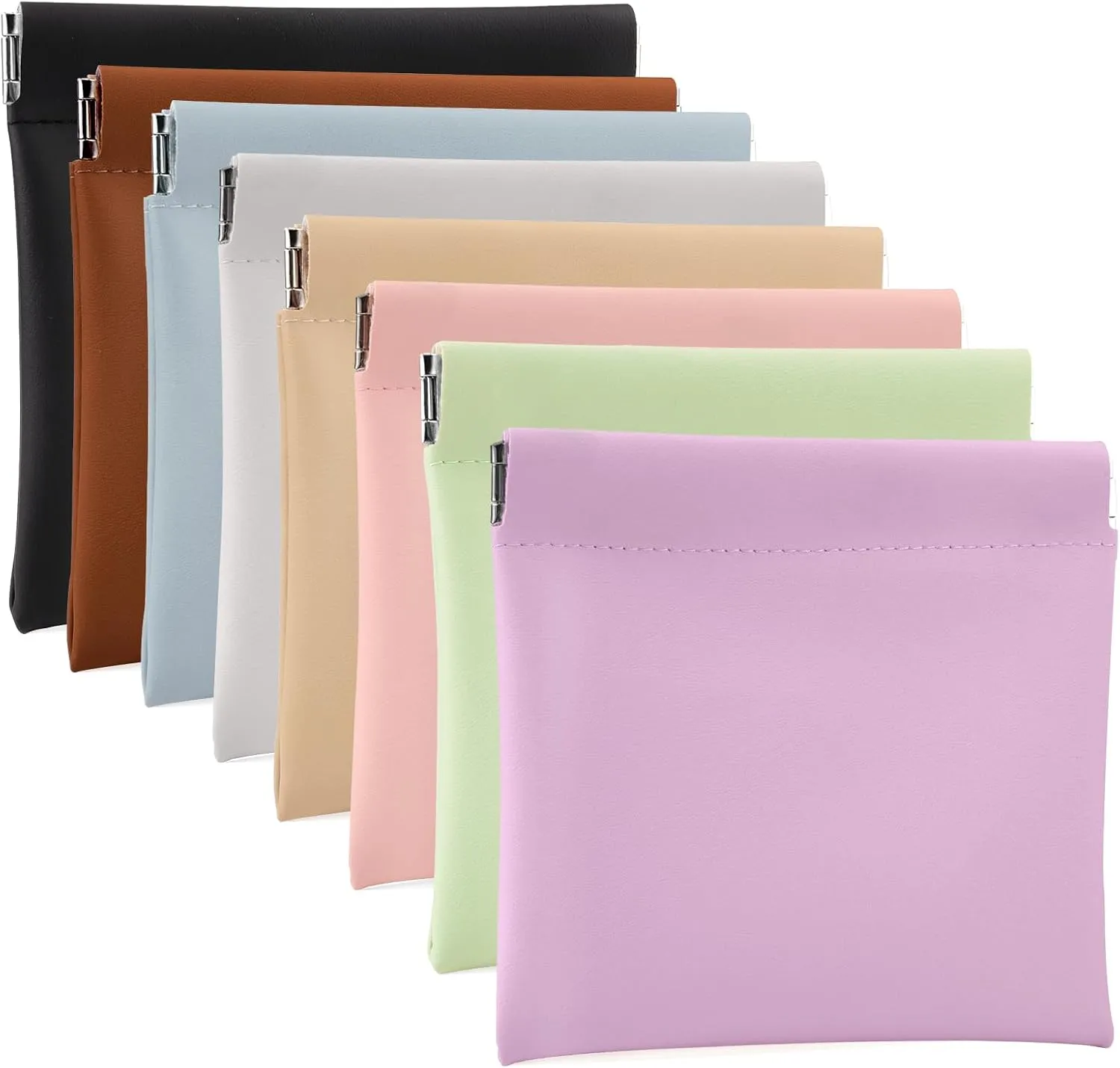 BUSOHA 8PCS Snap Closure Organizer Pouch, Small Women's Leather Pouches for Purse, Mini Makeup Bag for Cosmetics Headphones Jewelry Lipstick