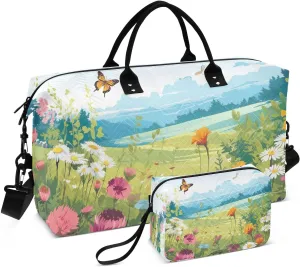 Butterfly Flowers Travel Duffle Bag Duffel Bags Large Weekender Bag Carry On Duffel Bag Gym Bag with Toiletry Bag Garment Duffle Bags for Airplanes Women Men Yoga Sports Ttrip Adults