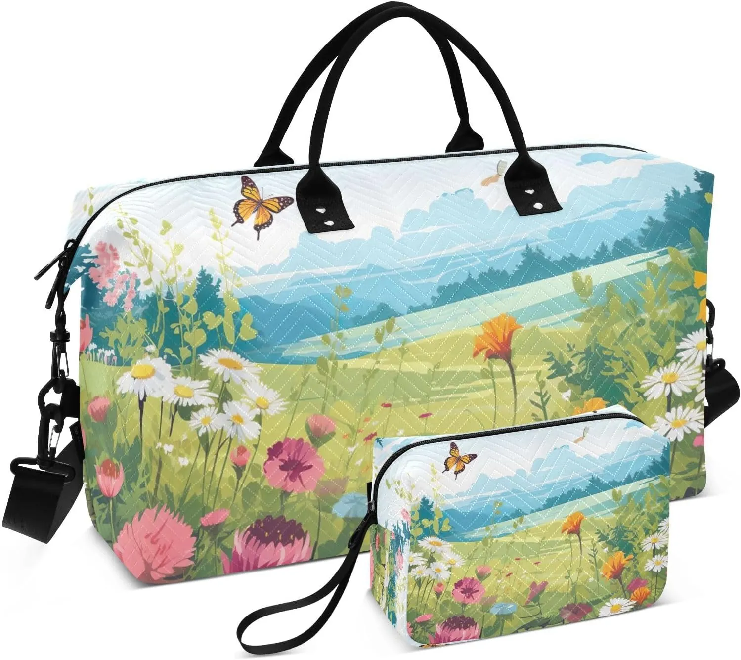 Butterfly Flowers Travel Duffle Bag Duffel Bags Large Weekender Bag Carry On Duffel Bag Gym Bag with Toiletry Bag Garment Duffle Bags for Airplanes Women Men Yoga Sports Ttrip Adults