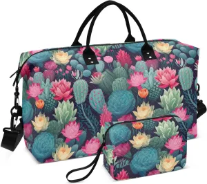 Cactus Plants Black Travel Duffle Bag Duffel Bags Large Weekender Bag Carry On Duffel Bag Gym Bag with Toiletry Bag Garment Duffle Bags for Yoga Women Airplanes Men Adults Ttrip Sports