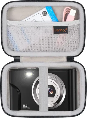 Canboc Digital Camera Case for CAMKORY/Sevenat/Lecran/Besungo/VAHOIALD/BEVLXNIV/IWEUKJLO Video Vlogging Camera and Other Compact Portable Mini Teens Cameras, Mesh Bag fit Cable, Black