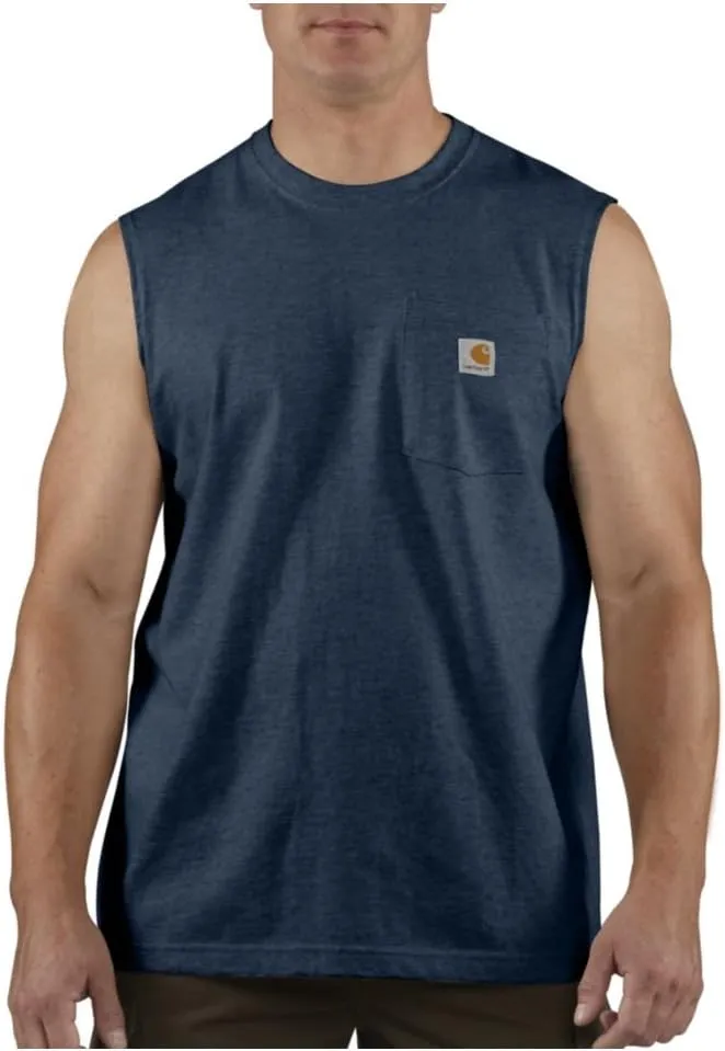 Carhartt Men's Workwear Pocket Sleeveless Midweight T-Shirt Relaxed Fit,Navy,Small