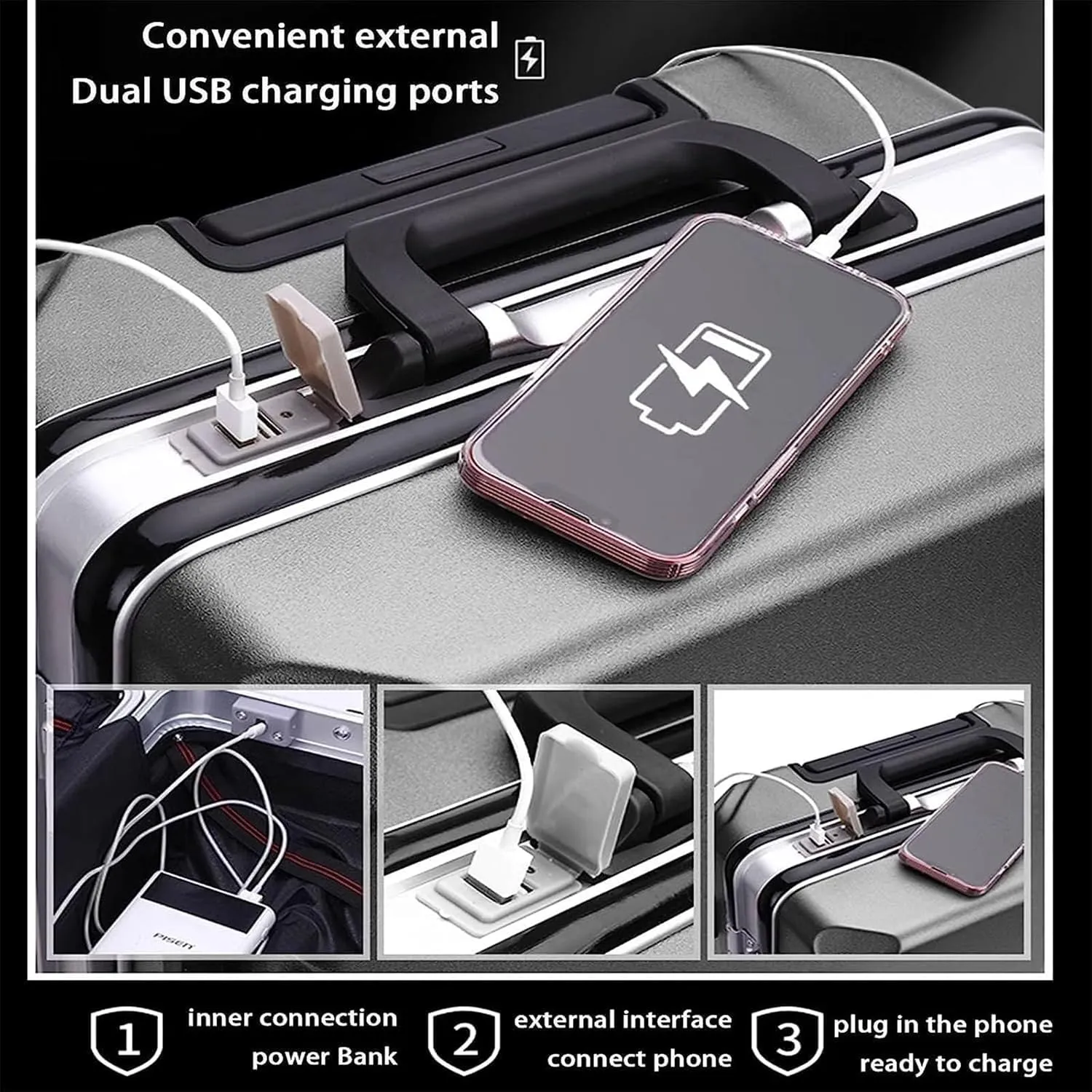 Carry-on Suitcase Luggage Charging Port Suitcases Combination Lock with Universal Wheels Luggage Safe Carry-on Suitcases Carry On Luggages,A-20 in (H 26 in)