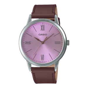 Casio,Men's Watch Analog,Pink Dial Brown Leather Band, MTP-E600L-5BDF