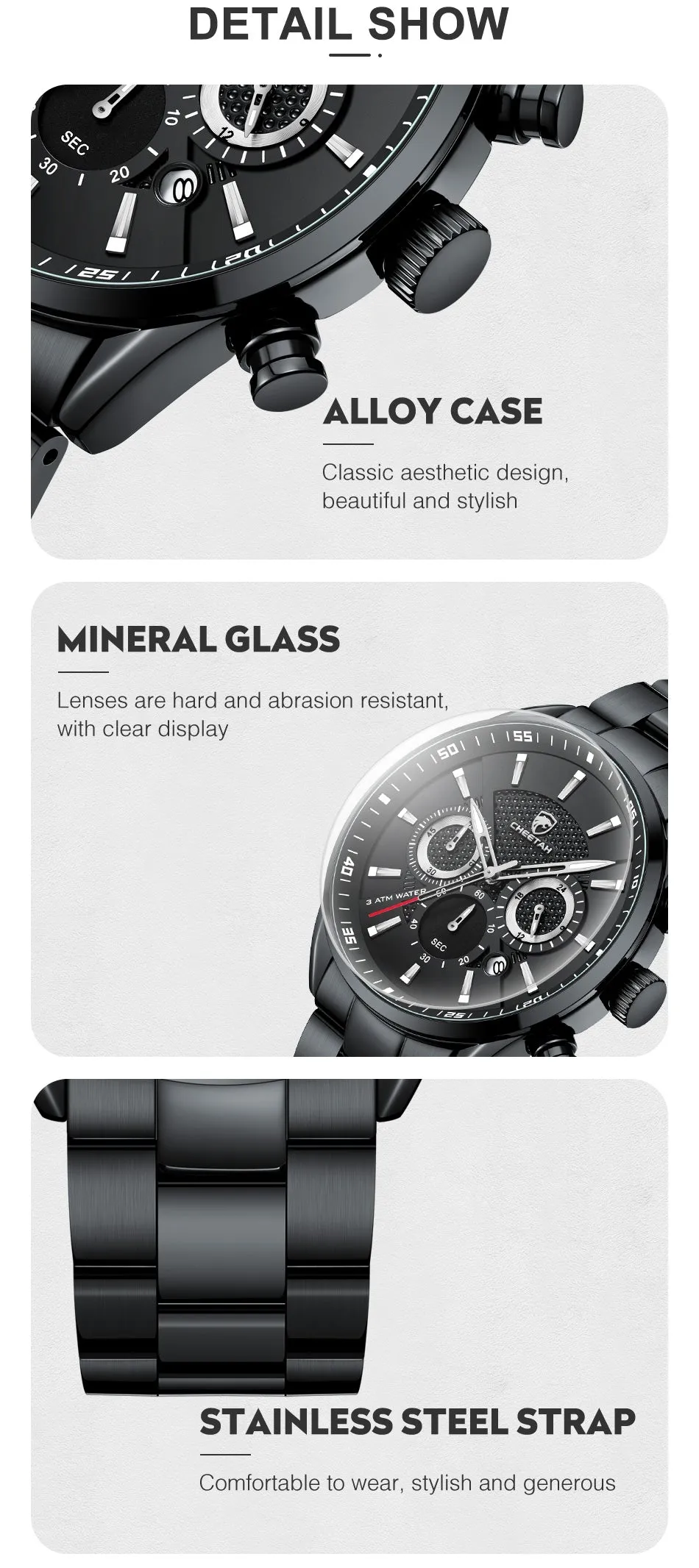 CHEETAH CH1613 CROWN - Men's Luxury Watch - Black Silver