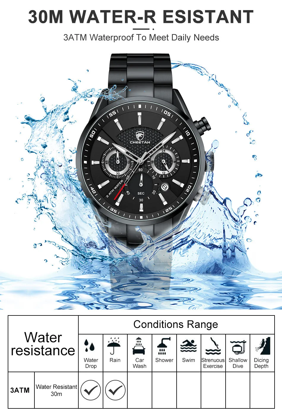 CHEETAH CH1613 CROWN - Men's Luxury Watch - Black Silver