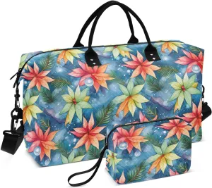 Christmas Leaves Flower Travel Duffle Bag Duffel Bags Large Weekender Bag Carry On Duffel Bag Gym Bag with Toiletry Bag Garment Duffle Bags for Airplanes Women Men Yoga Sports Ttrip Adults