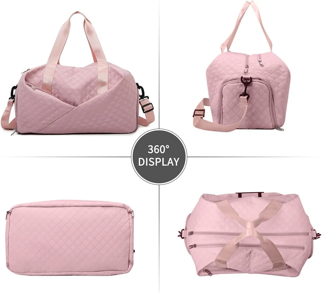 ChuLian Pink Duffle Bag for Women - Personalized Weekender Bags - Quilted Travel Duffel - Monogrammed Overnight Bags - Duffel Bag - Hospital Bag - Pink
