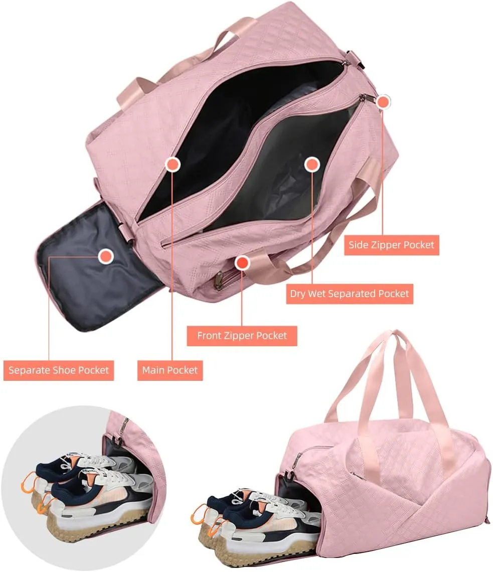 ChuLian Pink Duffle Bag for Women - Personalized Weekender Bags - Quilted Travel Duffel - Monogrammed Overnight Bags - Duffel Bag - Hospital Bag - Pink