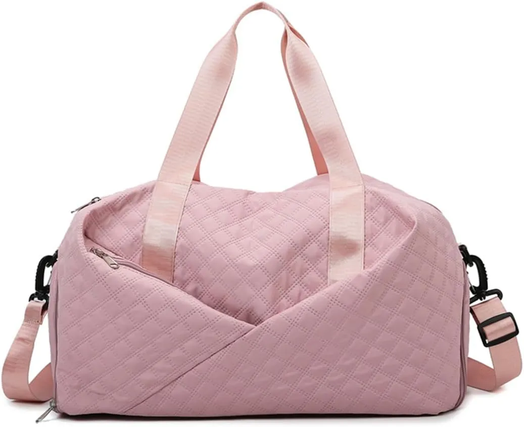 ChuLian Pink Duffle Bag for Women - Personalized Weekender Bags - Quilted Travel Duffel - Monogrammed Overnight Bags - Duffel Bag - Hospital Bag - Pink