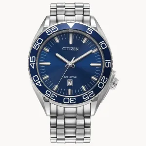 Citizen Eco Drive Carson Stainless Blue Date Watch AW1770-53L
