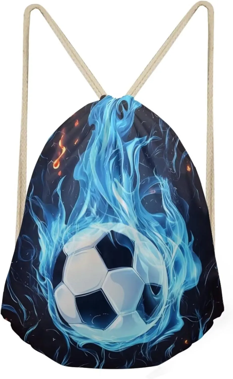 COEQINE Novelty Burning Soccer Bags For Boys Drawstring Backpack for Sports Gym Beach for Boys Teen Tote Bag for Hiking Travel Outdoor Sport Bag