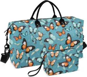 Colorful Butterflies Travel Duffle Bag Duffel Bags Large Weekender Bag Carry On Duffel Bag Gym Bag with Toiletry Bag Garment Duffle Bags for Women Men Adults Airplanes Trip Yoga Sports