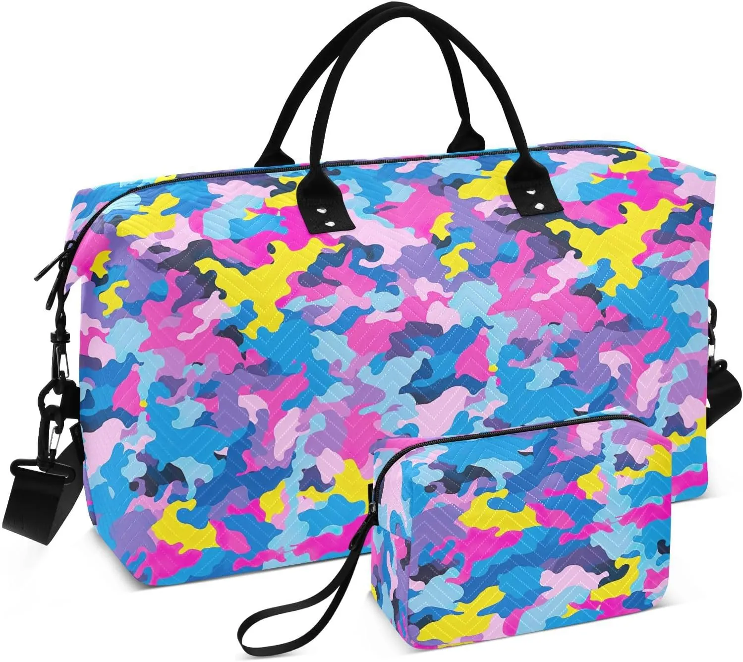 Colorful Camouflage Travel Duffle Bag Duffel Bags Large Weekender Bag Carry On Duffel Bag Gym Bag with Toiletry Bag Garment Duffle Bags for Airplanes Women Men Yoga Sports Trip Adults