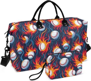 Colorful Flame Ball Baseballs Travel Duffle Bag Duffel Bags Large Weekender Bag Carry On Duffel Bag Gym Bag with Toiletry Bag Garment Duffle Bags for Adults Women Airplanes Men Sports Ttrip Yoga