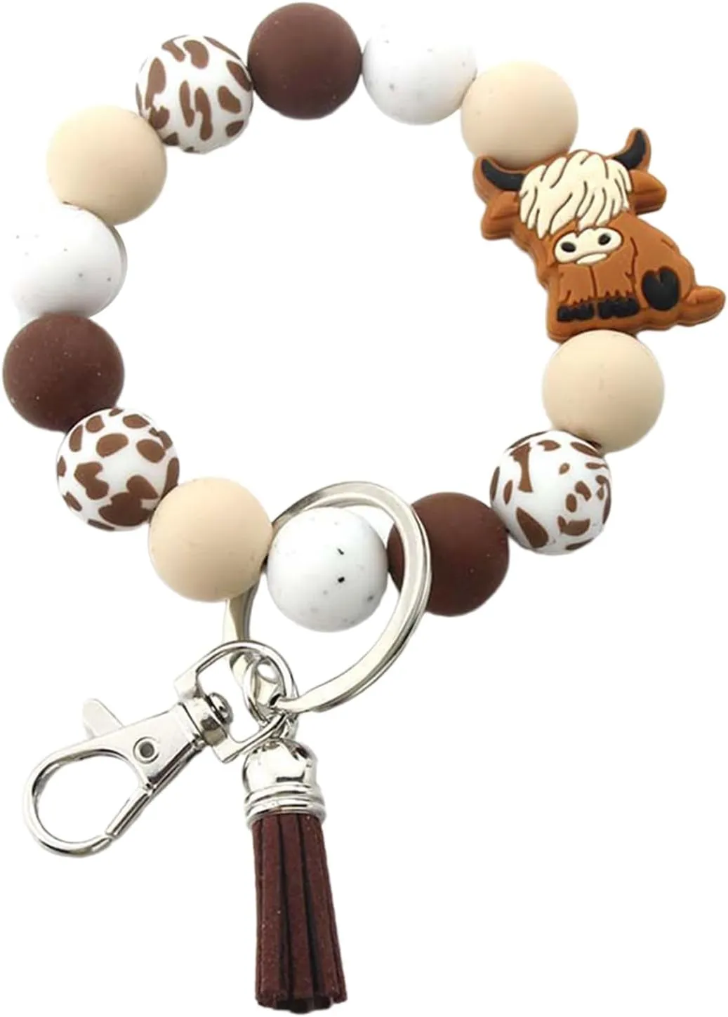 Colorful Highlands Cow Keychain Modern Highlands Cow Keychain Silicone Beaded Wristlet Keyrings Pendant for Women