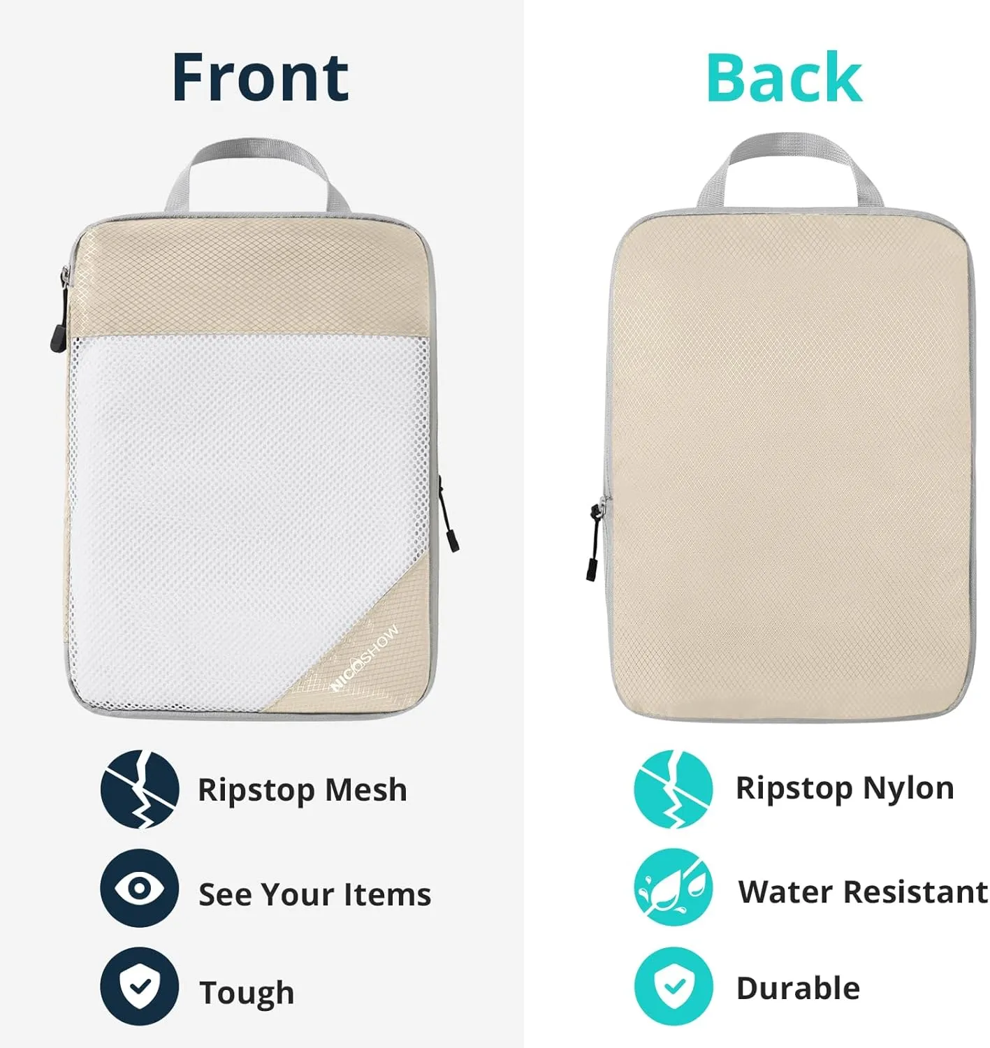 Compression Packing Cubes 3 Set, Compressible Space-Saving Packing Cubes for Travel - Compression Bags, Luggage Organizer, Travel Essentials for Women, Beige