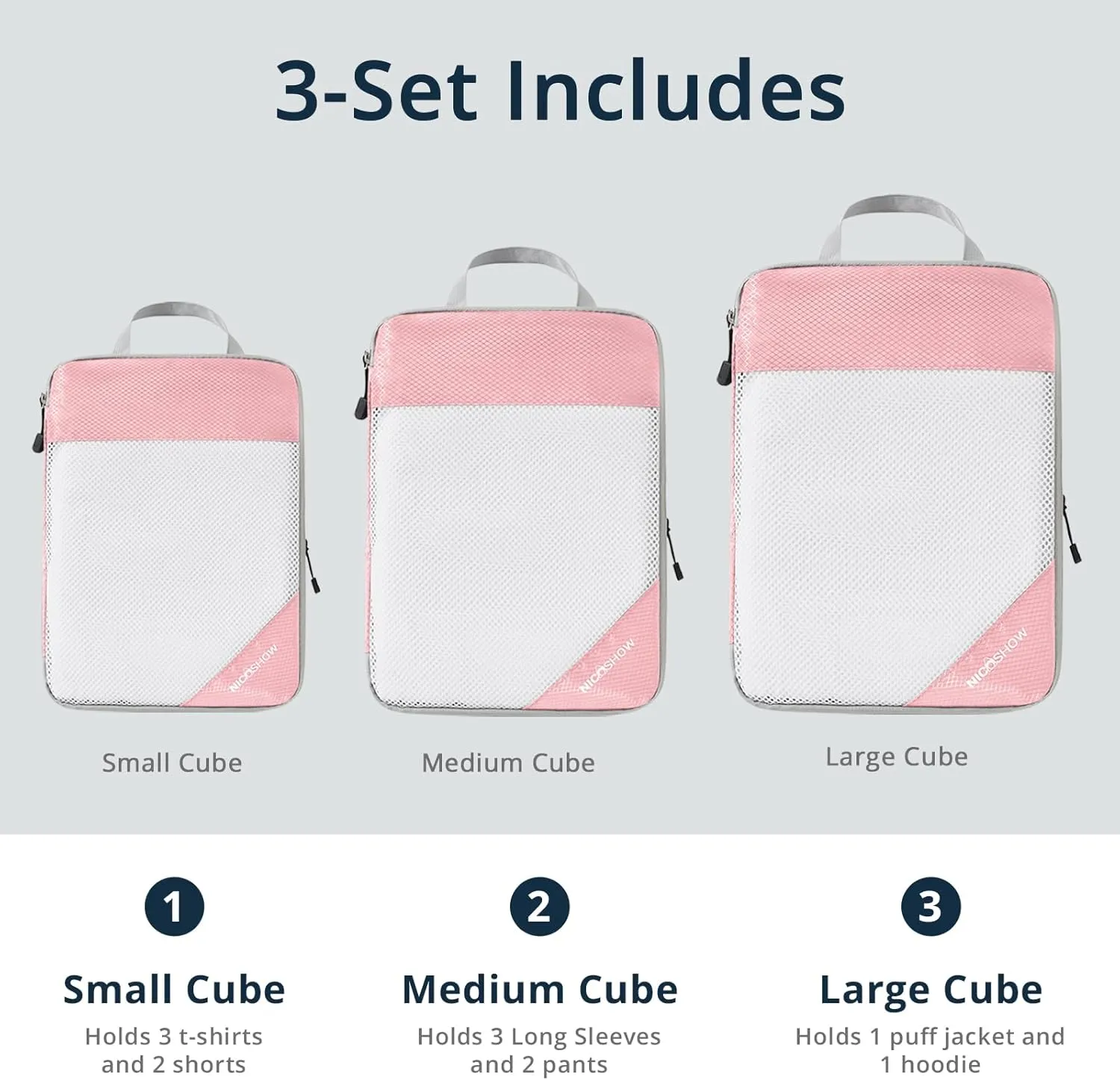 Compression Packing Cubes 3 Set, Compressible Space-Saving Packing Cubes for Travel - Compression Bags, Luggage Organizer, Travel Essentials for Women, Pink