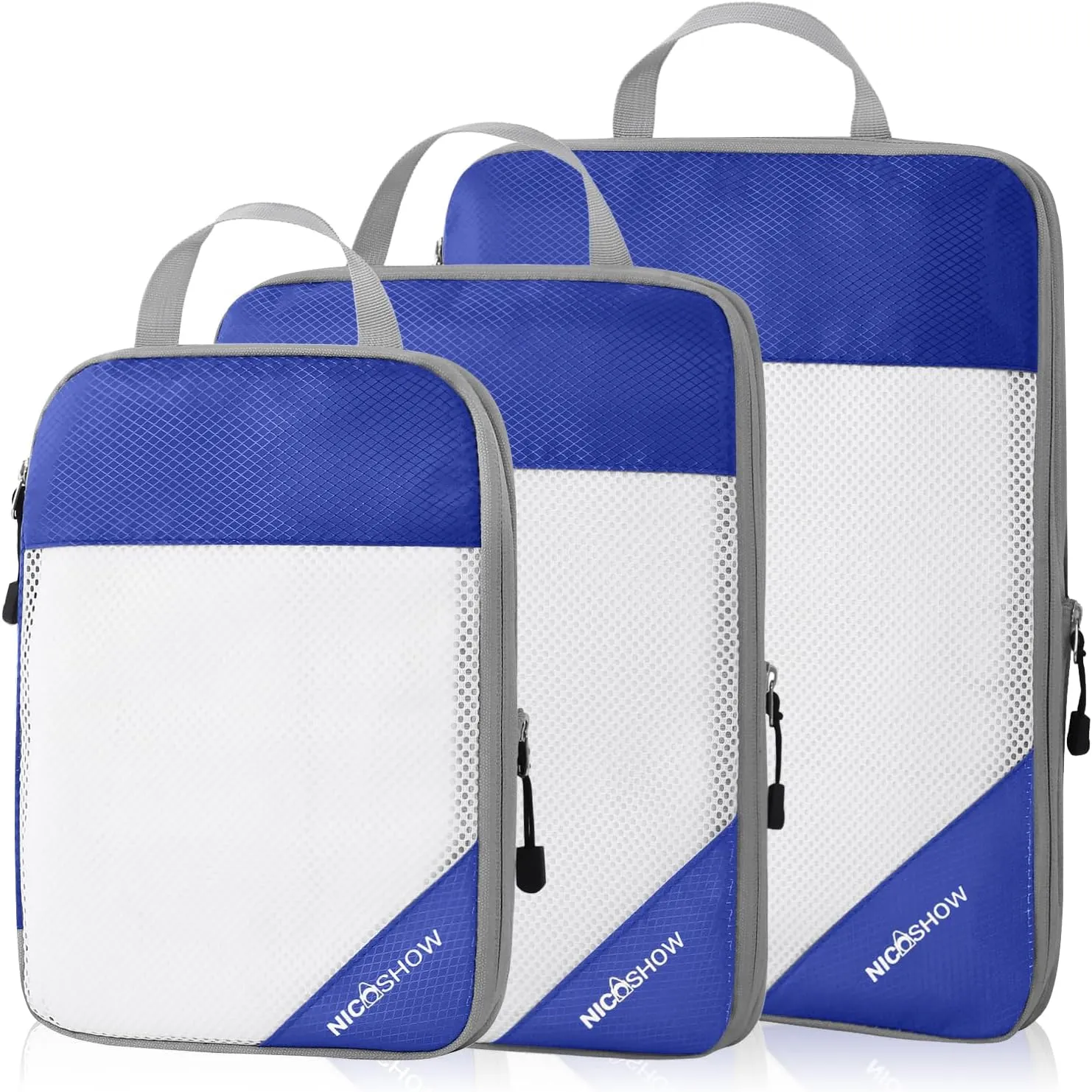 Compression Packing Cubes 3 Set, Compressible Space-Saving Packing Cubes for Travel - Compression Bags, Luggage Organizer, Travel Essentials for Women, Royal Blue