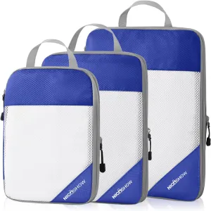 Compression Packing Cubes 3 Set, Compressible Space-Saving Packing Cubes for Travel - Compression Bags, Luggage Organizer, Travel Essentials for Women, Royal Blue