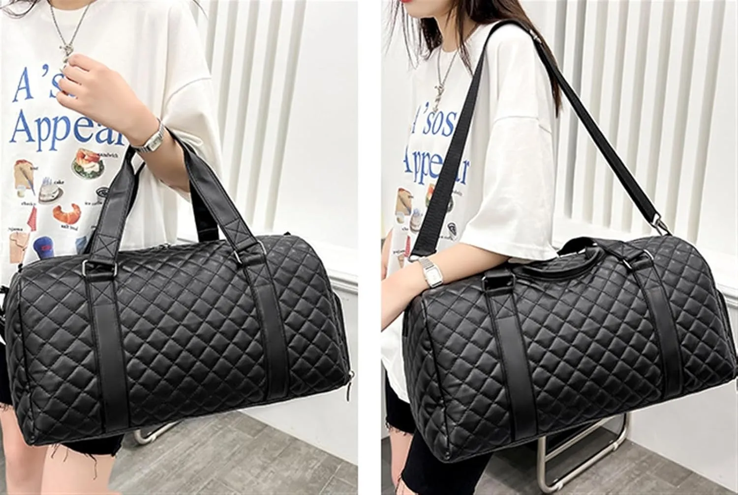 Convertible Suit Travel Bag 20in Duffle Bag For Women,PU Leather Large Weekender Overnight Sleepover With Shoe Pouch hanging garment duffel bag (Color : A, Size : 530 * 260 * 270mm)