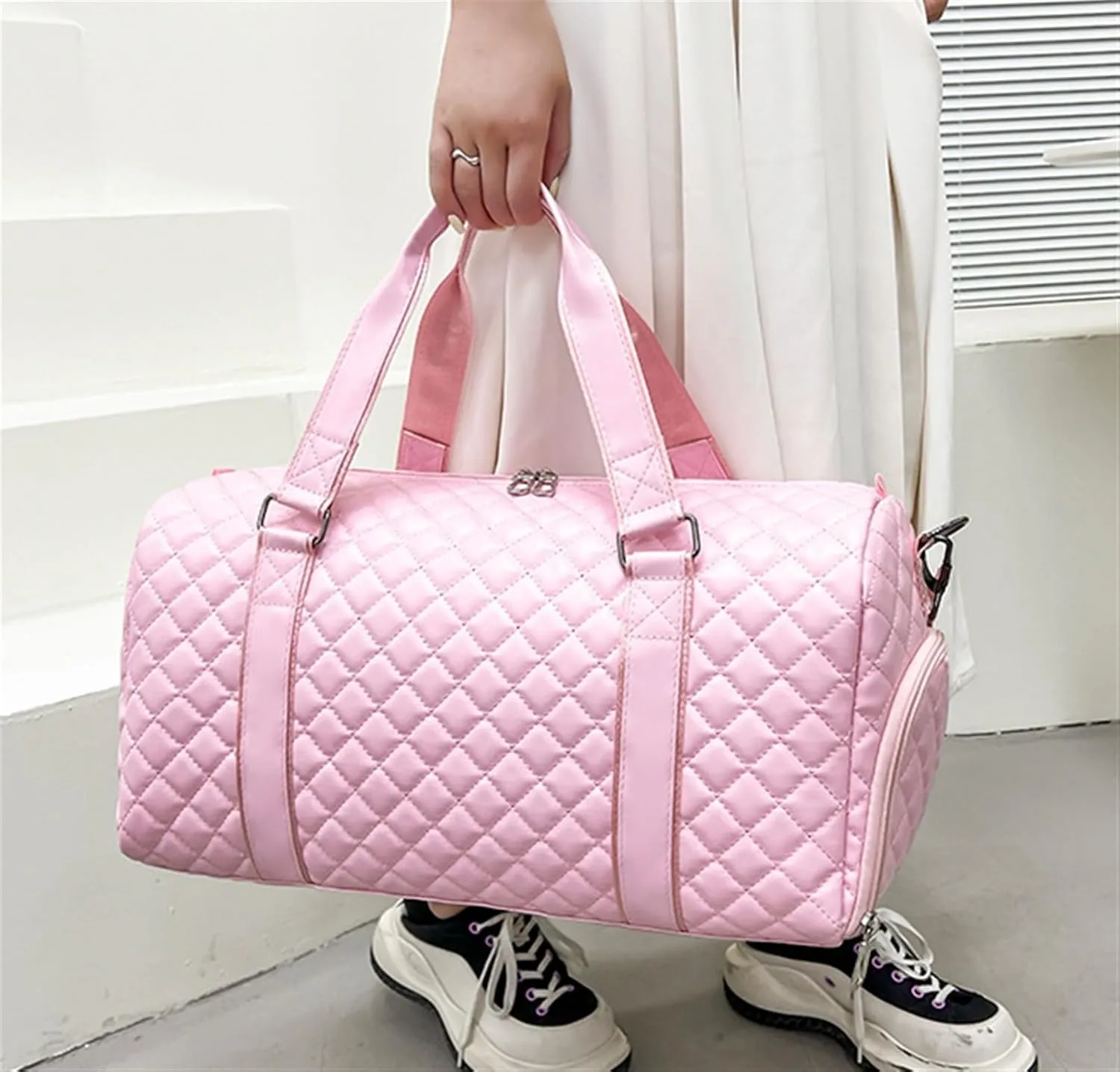 Convertible Suit Travel Bag 20in Duffle Bag For Women,PU Leather Large Weekender Overnight Sleepover With Shoe Pouch hanging garment duffel bag (Color : A, Size : 530 * 260 * 270mm)