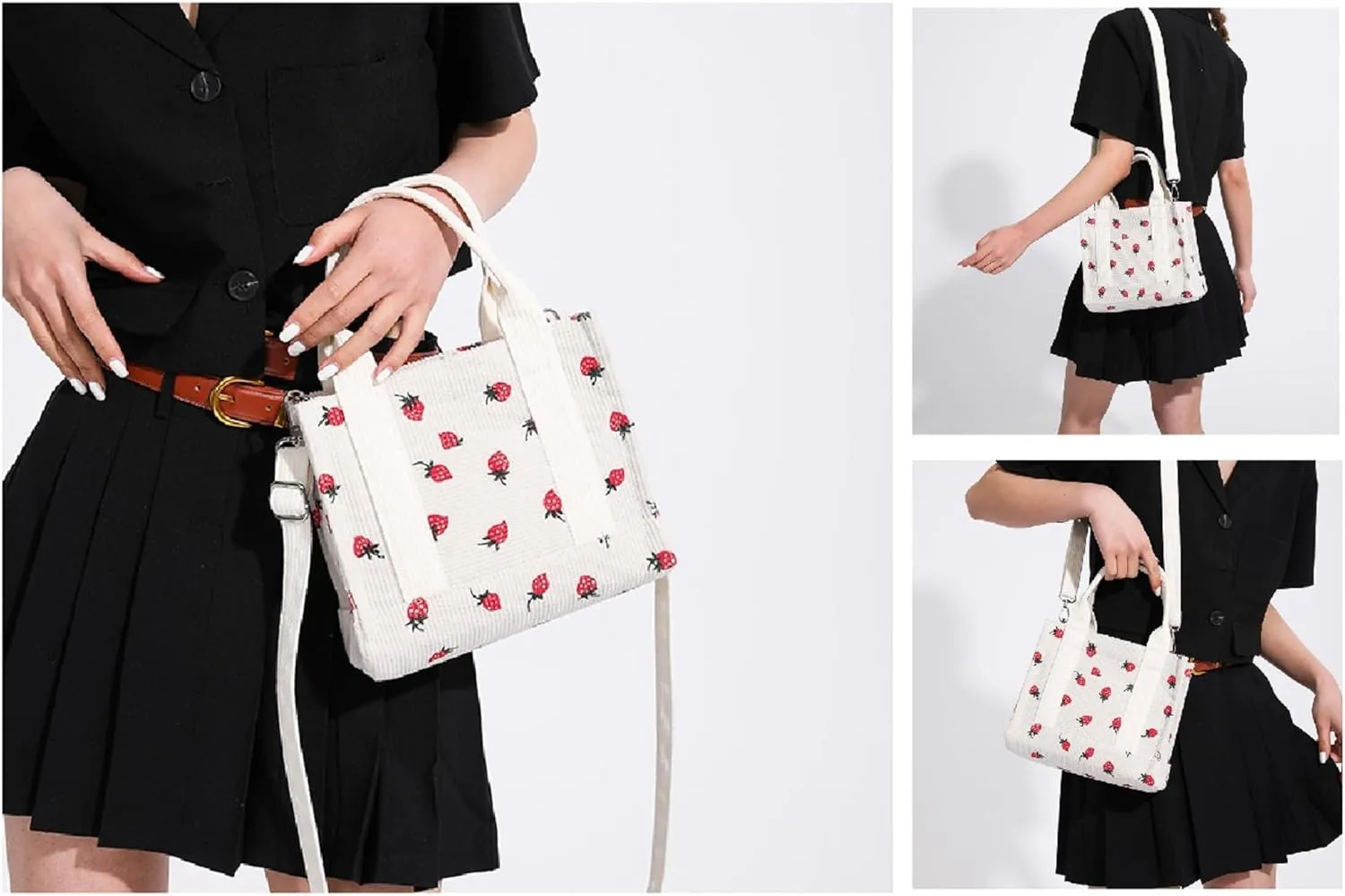 Corduroy Tote Bag Trendy Handbag for Women Fanshion Shoulder Bag with Zipper Crossbody Bag with Adjustable Strap